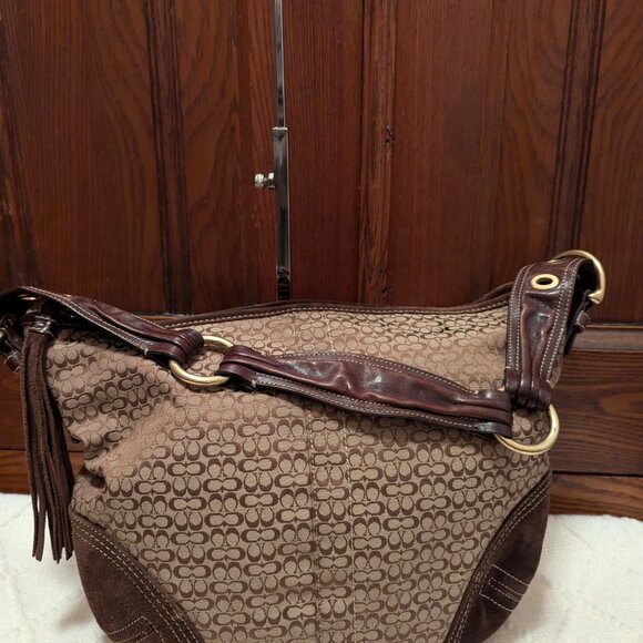 Vintage Coach 2158 Brown Signature Logo Suede Leather Hobo Shoulder - Picture 12 of 16